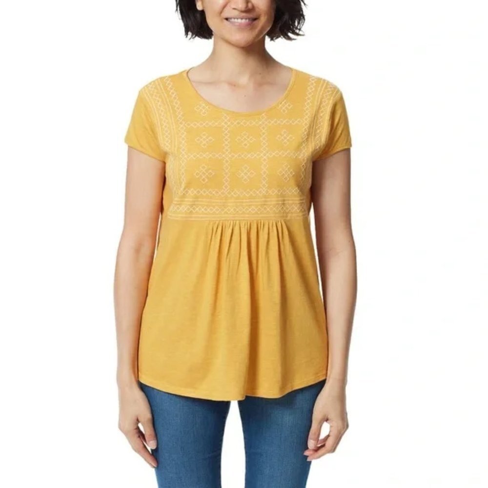 🍀 NEW Ella Moss Geometric Embroidered Top | Mustard